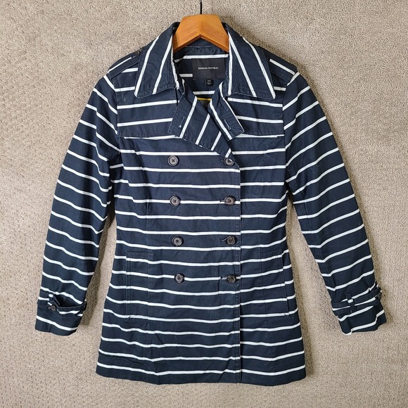 Banana Republic Jackets & Blazers - Banana Republic Jacket Women XS Blue White Striped Double Breasted Trench Coat